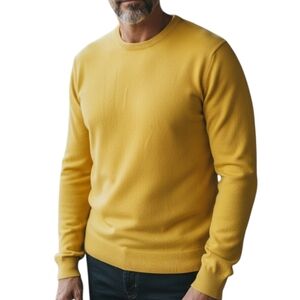 Piombo Mens 100% Lambswool XXL Crew Neck Mustard Yellow Timeless Old Money New
